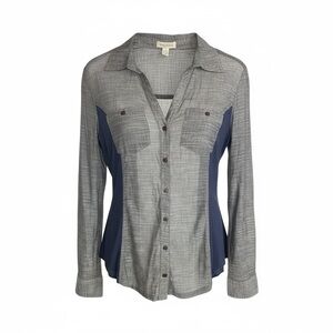 Elegant Gray and Navy Women's Button Down Shirt